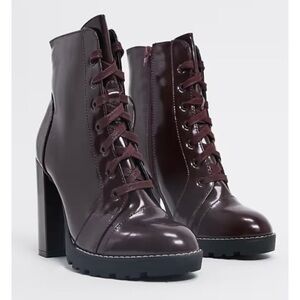 Size 10 Call it Spring Burgundy Purple Lace Up Combat Boots Heels